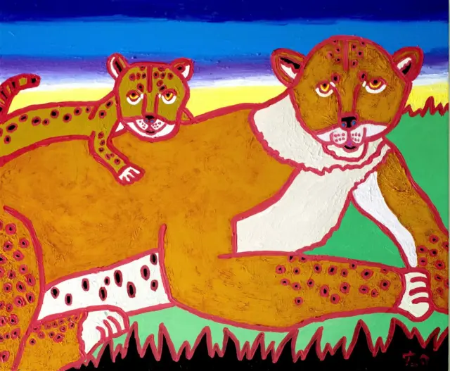 アフリカアート ライオン【画家 サイン入り】(3) アフリカアート