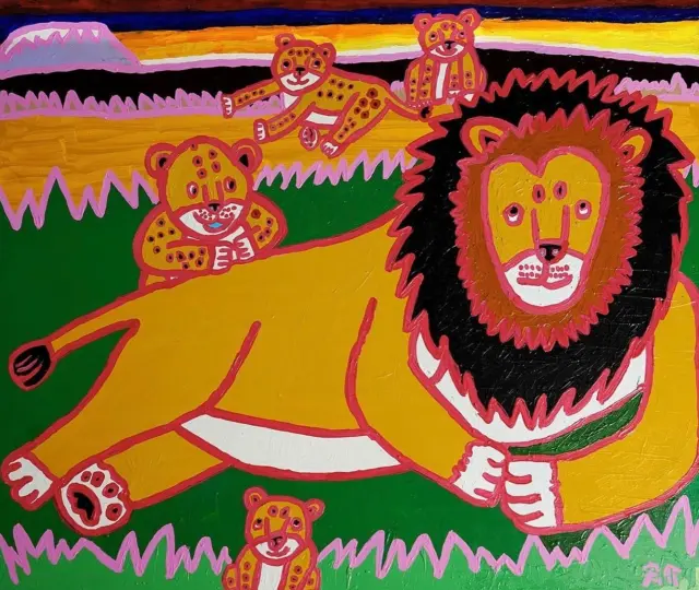 アフリカアート　ライオン【画家 サイン入り】(4) アフリカアート ライオン【画家 サイン入り】(1) 61F0FqviahL